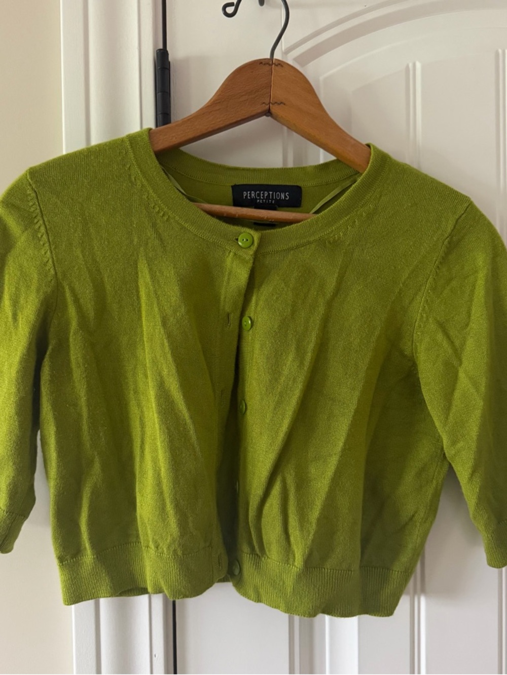 Perceptions Petite Lime Green Cropped Button-Front Cardigan